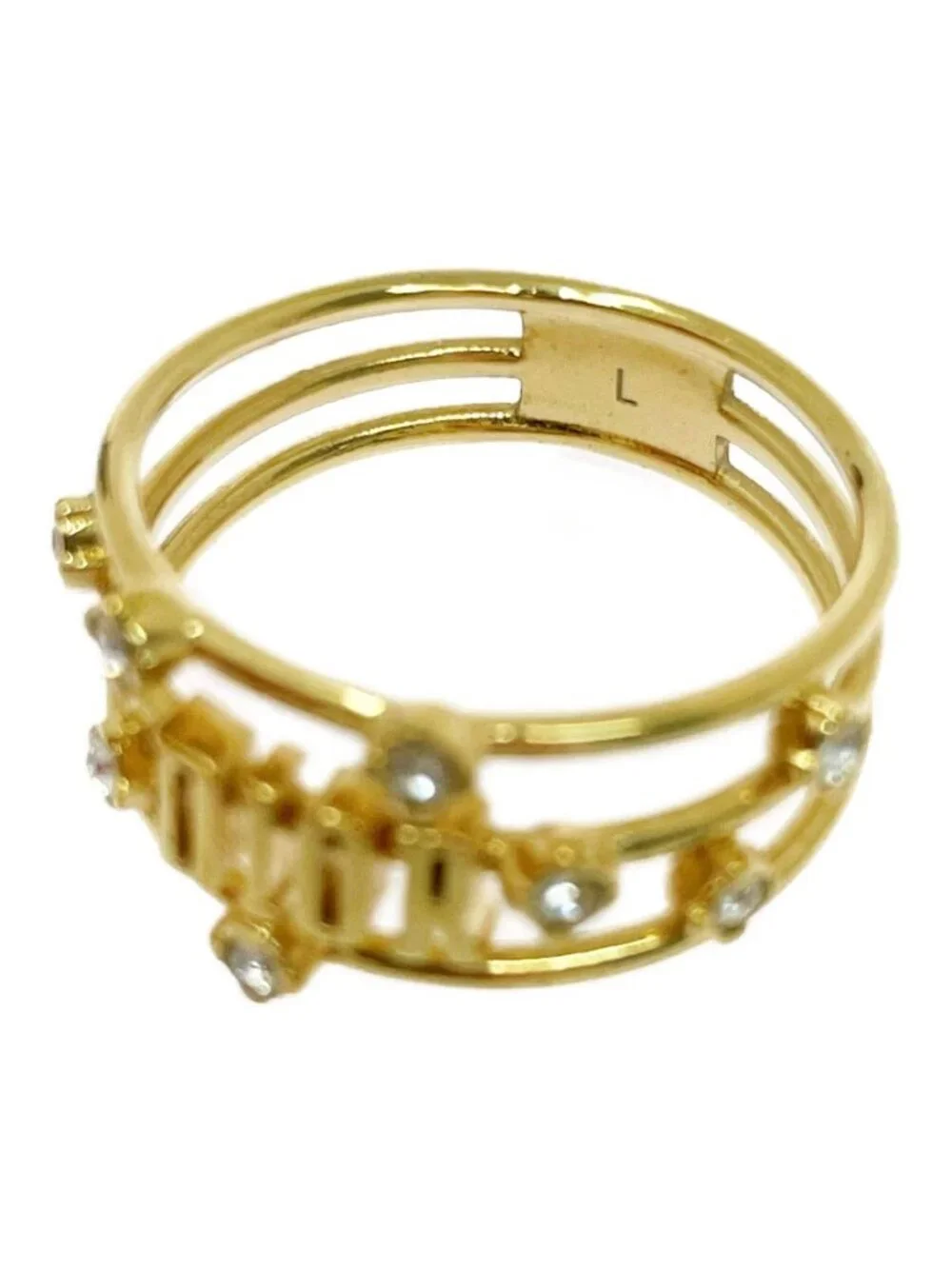 Dior Rhinestone Logo Ring Gold